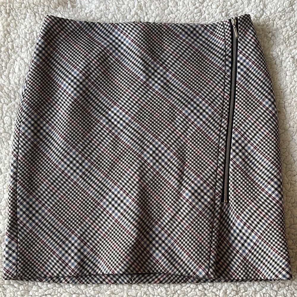 White House Black Market Plaid Faux Zipper Skirt Size 2